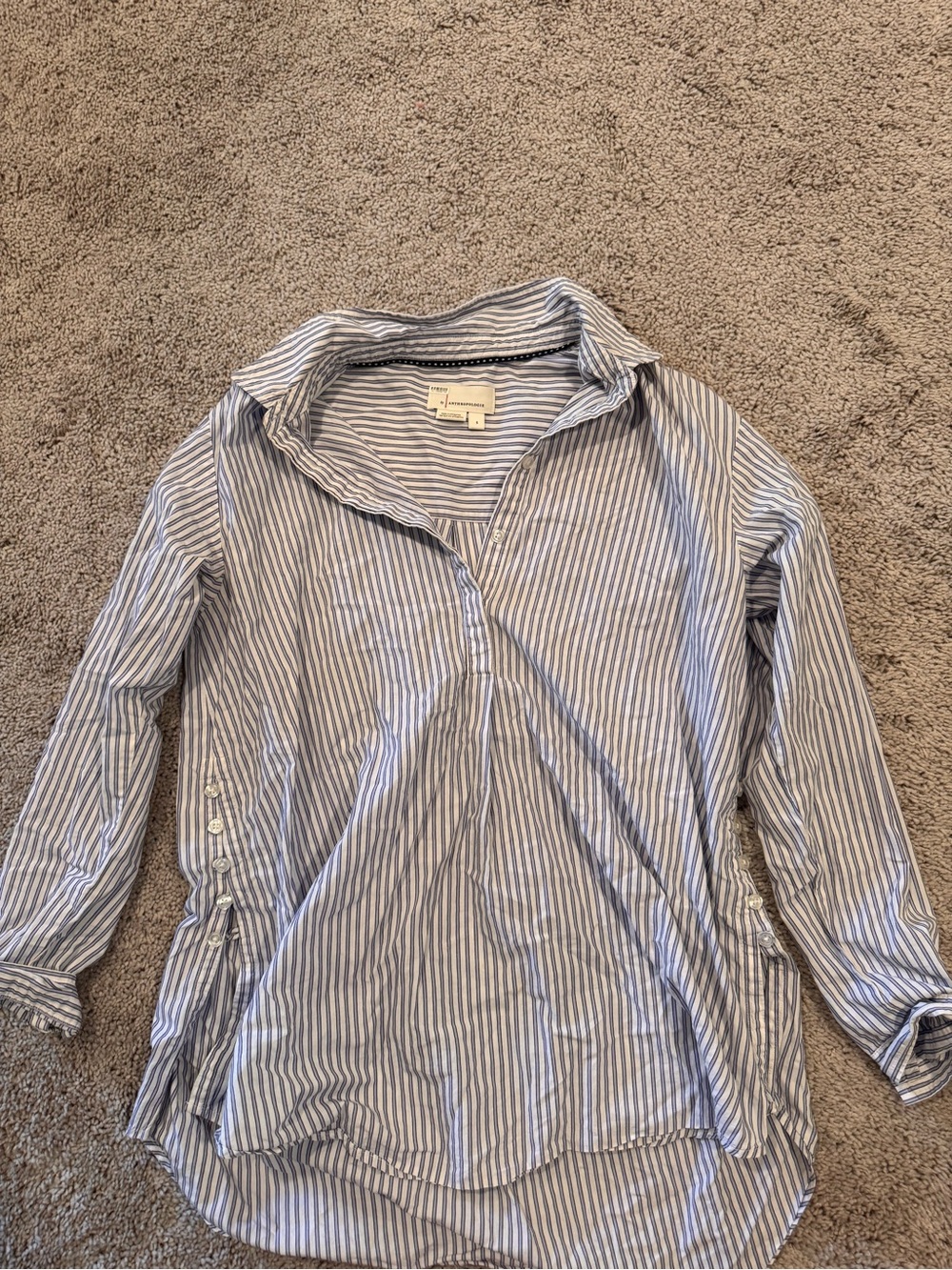 Blue and White Striped Button-Poplin Shirt